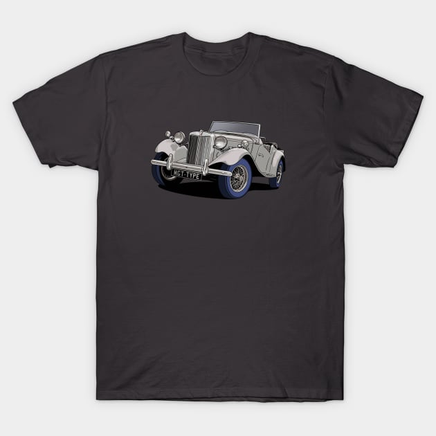 MG T Type Classic Car in Silver-Grey T-Shirt by Webazoot